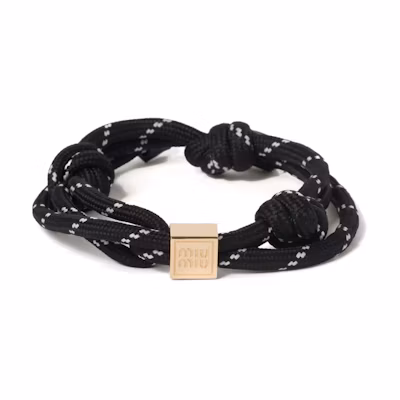 (Women) MIU MIU Nylon Leather Bracelet with Metal Logo Detail - Black 5IB5383L74F0002