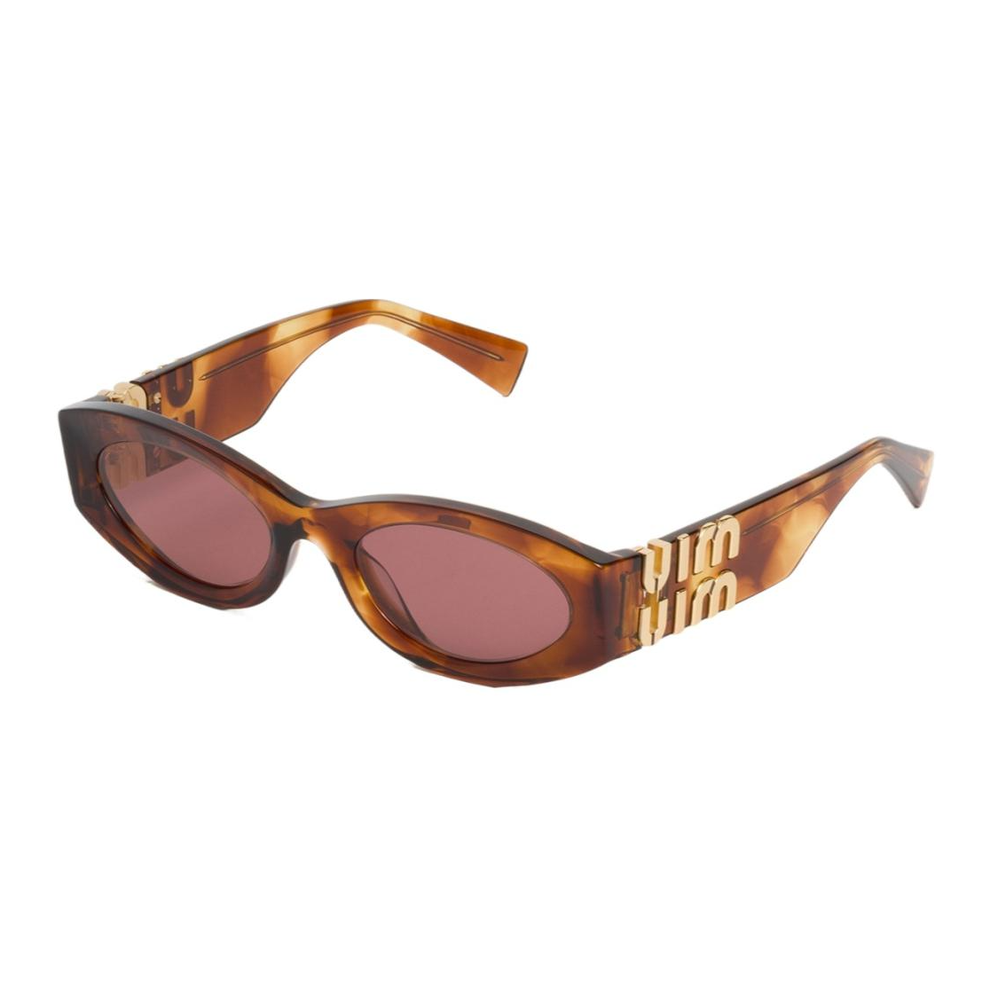 (Women) MIU MIU  Oval Acetate Brown Sunglasses with Logo Temples. SMU11WE11QC054