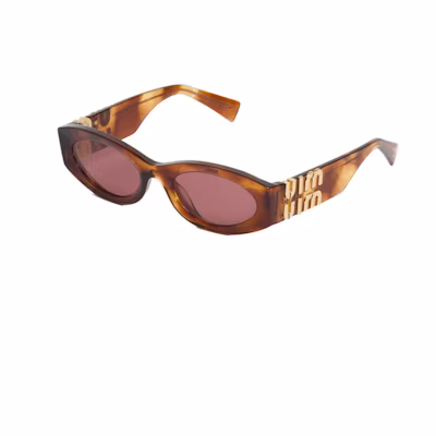 (Women) MIU MIU Oval Acetate Brown Sunglasses with Logo Temples. SMU11WE11QC054