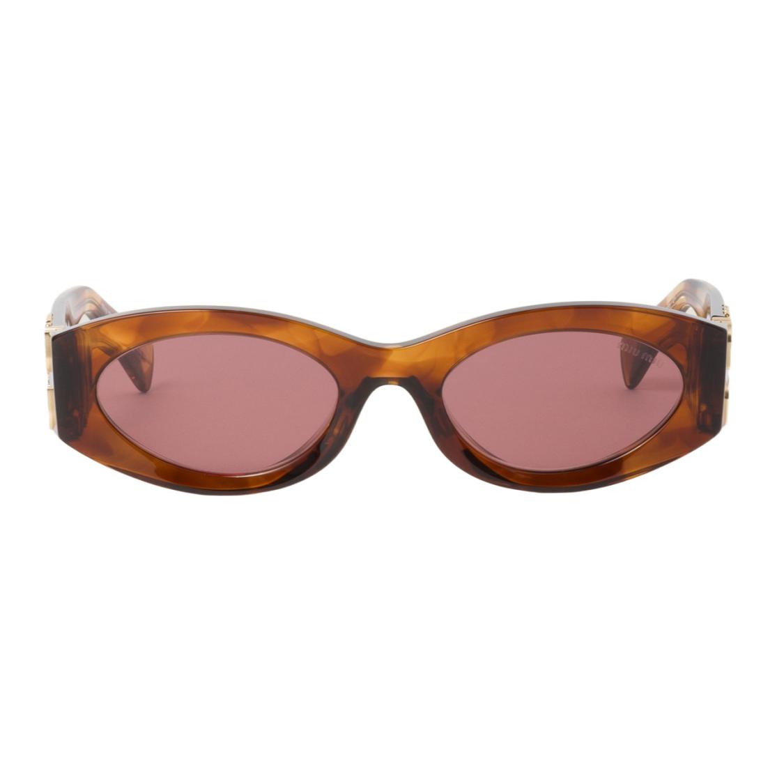 (Women) MIU MIU  Oval Acetate Brown Sunglasses with Logo Temples. SMU11WE11QC054 圖 3