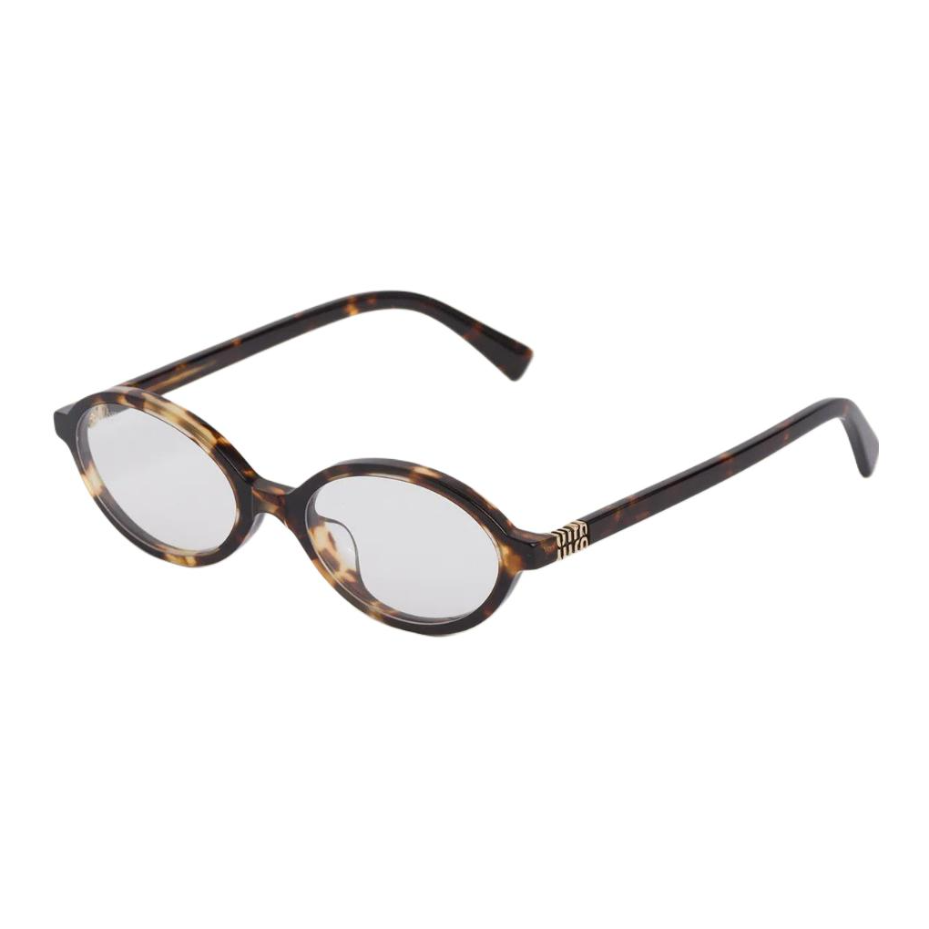 (Women) MIU MIU  Oval Tortoiseshell Functional Glasses with Logo Temple. 0MU 04ZSF VAU08N