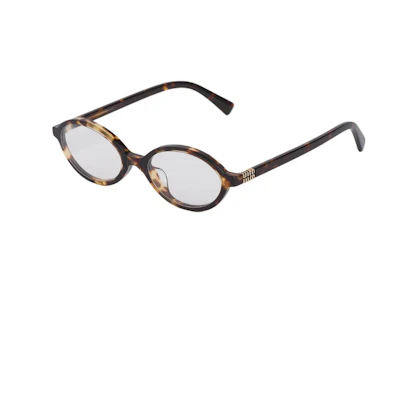 (Women) MIU MIU Oval Tortoiseshell Functional Glasses with Logo Temple. 0MU 04ZSF VAU08N