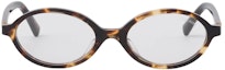 Lookbook (Women) MIU MIU Oval Tortoiseshell Functional Glasses with Logo Temple. 0MU 04ZSF VAU08N