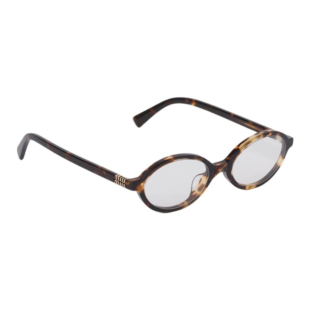 Shop (Women) MIU MIU  Oval Tortoiseshell Functional Glasses with Logo Temple. 0MU 04ZSF VAU08N