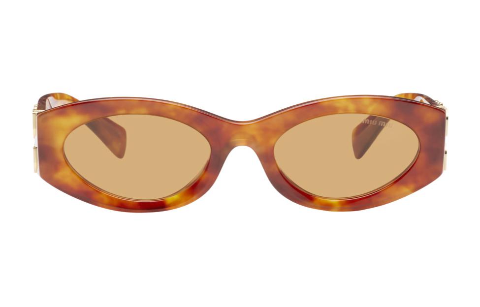 (Women) MIU MIU  Oval Tortoiseshell Sunglasses with Logo Engraving. 0MU11WS80565976844534BW2Z1