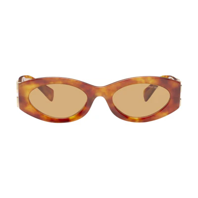 (Women) MIU MIU Oval Tortoiseshell Sunglasses with Logo Engraving. 0MU11WS80565976844534BW2Z1