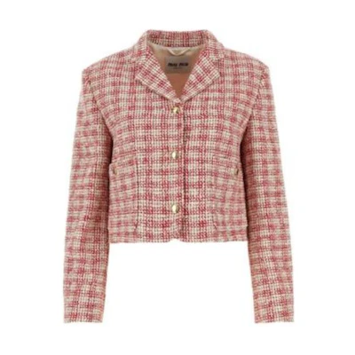 (Women) MIU MIU Pink Checkered Button-Up Long-Sleeve Jacket MH1863-S232-14HNF-0-59I