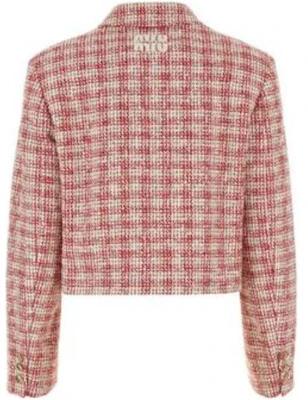 (Women) MIU MIU Pink Checkered Button-Up Long-Sleeve Jacket MH1863-S232-14HNF-0-59I Lookbook (Women) MIU MIU Pink Checkered Button-Up Long-Sleeve Jacket MH1863-S232-14HNF-0-59I