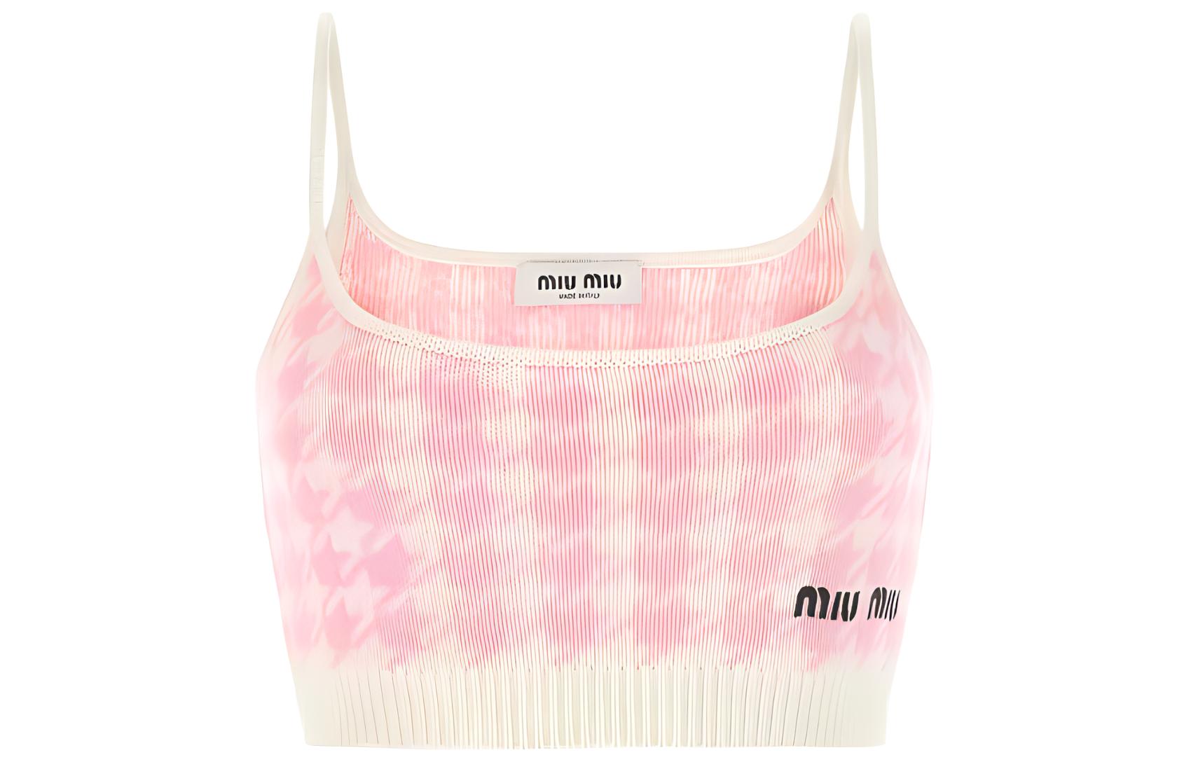 (Women) MIU MIU  Pink Houndstooth Logo Embroidered Short Camisole. MMV033-11UX-F0AY1