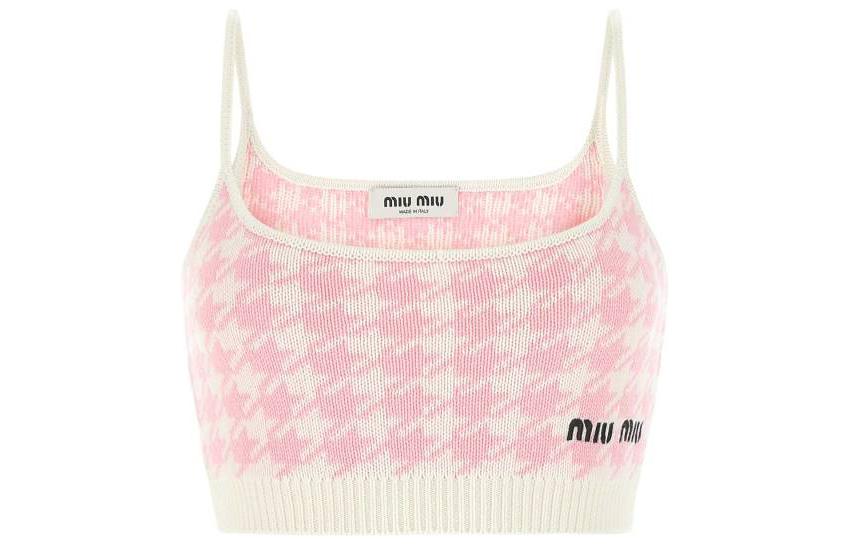 Order (W) ミュウミュウ ピンクハウンドトゥースロゴ刺繍ショートキャミソール MMV033-11UX-F0AY1