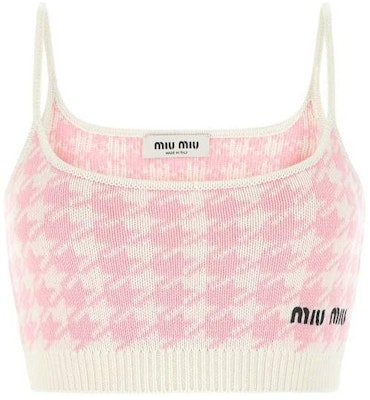 (W) MIU MIU Pink Houndstooth Logo Sulam Camisole Pendek. MMV033-11UX-F0AY1 Order (W) MIU MIU Pink Houndstooth Logo Sulam Camisole Pendek. MMV033-11UX-F0AY1