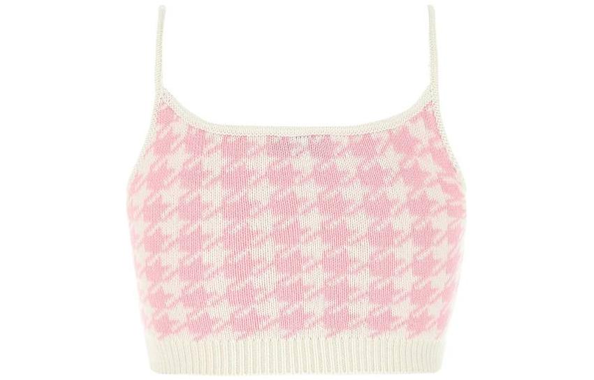 Lookbook (W) ミュウミュウ ピンクハウンドトゥースロゴ刺繍ショートキャミソール MMV033-11UX-F0AY1