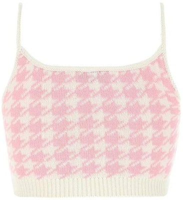 (W) MIU MIU Pink Houndstooth Logo Sulam Camisole Pendek. MMV033-11UX-F0AY1 Lookbook (W) MIU MIU Pink Houndstooth Logo Sulam Camisole Pendek. MMV033-11UX-F0AY1