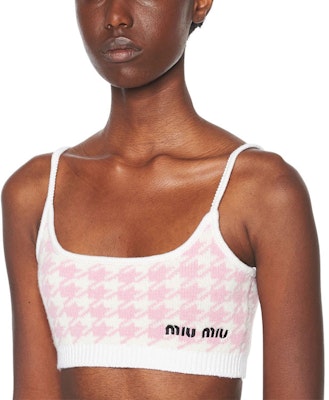 (W) MIU MIU Pink Houndstooth Logo Sulam Camisole Pendek. MMV033-11UX-F0AY1 Shop (W) MIU MIU Pink Houndstooth Logo Sulam Camisole Pendek. MMV033-11UX-F0AY1