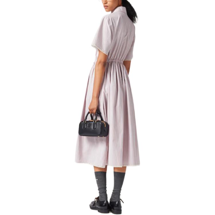 Shop (W) MIU MIU 粉色蕾丝边圆领短袖中长连衣裙 MF5400-15AK-F0J3D-S-OOO