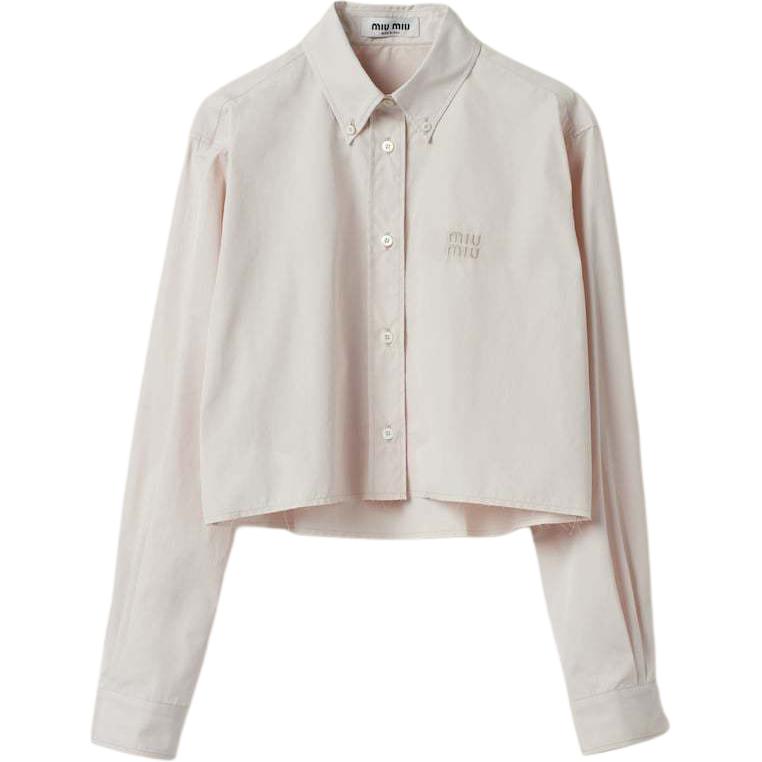 (Women) MIU MIU  Pink Letter Print Short Cropped Long Sleeve Shirt. MK1694-10RG-F0D91