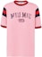 Order (W) MIU MIU Pink Logo Kaos Garis Detail Leher Bundar SS22. MJN395-11EE-F0638