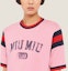 Details for (W) MIU MIU Pink Logo Kaos Garis Detail Leher Bundar SS22. MJN395-11EE-F0638