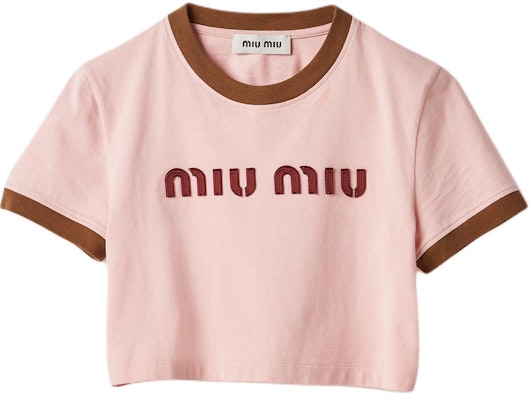 (W) MIU MIU粉紅Logo印花短袖短版T恤SS24休閒上衣 MJN519-115L-F03Q0-S-OOO Buy (W) MIU MIU粉紅Logo印花短袖短版T恤SS24休閒上衣 MJN519-115L-F03Q0-S-OOO