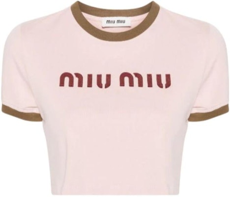 (W) MIU MIU粉紅Logo印花短袖短版T恤SS24休閒上衣 MJN519-115L-F03Q0-S-OOO Order (W) MIU MIU粉紅Logo印花短袖短版T恤SS24休閒上衣 MJN519-115L-F03Q0-S-OOO