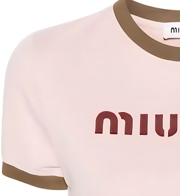 (W) MIU MIU粉紅Logo印花短袖短版T恤SS24休閒上衣 MJN519-115L-F03Q0-S-OOO Shop (W) MIU MIU粉紅Logo印花短袖短版T恤SS24休閒上衣 MJN519-115L-F03Q0-S-OOO