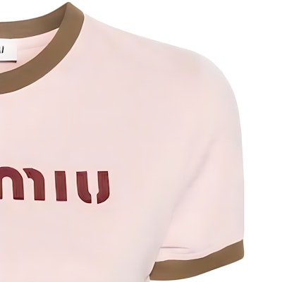 (W) MIU MIU粉紅Logo印花短袖短版T恤SS24休閒上衣 MJN519-115L-F03Q0-S-OOO Sizing (W) MIU MIU粉紅Logo印花短袖短版T恤SS24休閒上衣 MJN519-115L-F03Q0-S-OOO