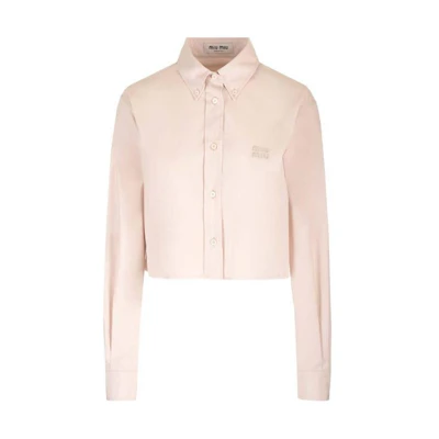 (Women) MIU MIU Pink Long-Sleeve Short Button-Up Collar Shirt MK1694-S-OOO-10RG-F0D91