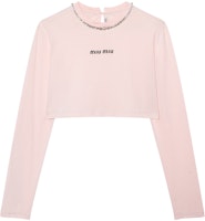 (Women) MIU MIU Pink Long Sleeve T-Shirt with Crystal Letter Detailing. MJL732-10OO-F0E18 (Women) MIU MIU Pink Long Sleeve T-Shirt with Crystal Letter Detailing. MJL732-10OO-F0E18