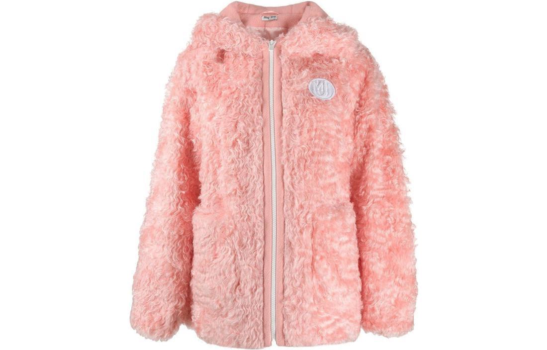 (Women) MIU MIU  Pink Plush Zip-Up Jacket. ML567-2AL7-F0638
