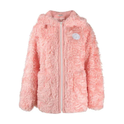 (Women) MIU MIU Pink Plush Zip-Up Jacket. ML567-2AL7-F0638