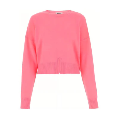 (Women) MIU MIU Pink Solid Color Slim Fit Long Sleeve Sweater MML756-122N-F0028