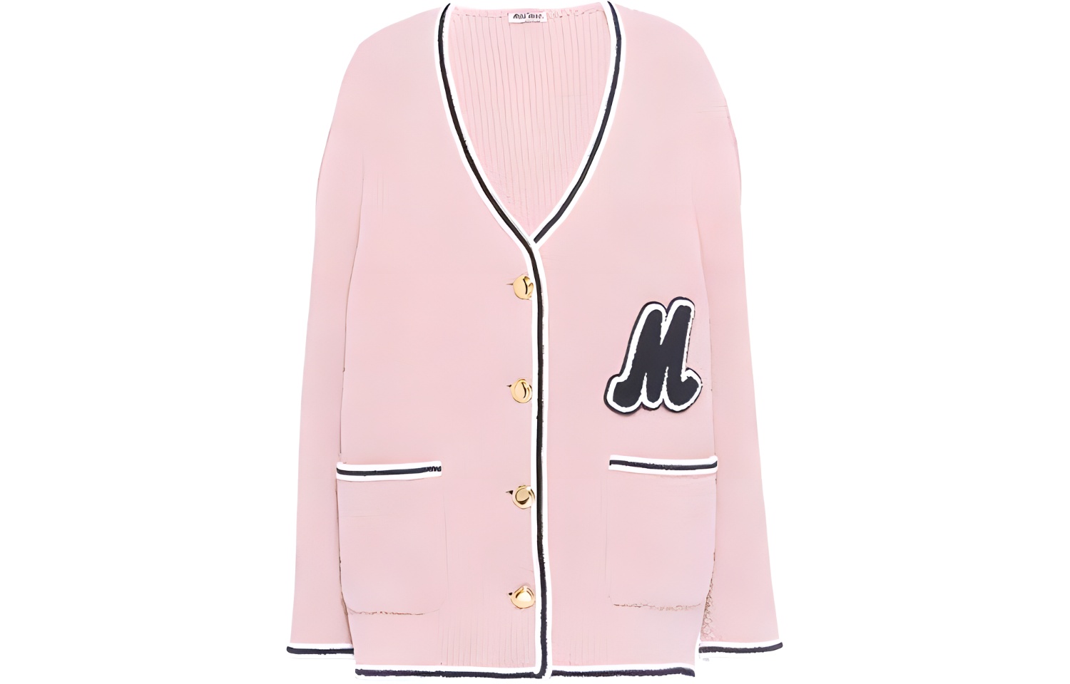 (Women) MIU MIU  Pink Wool Cardigan Sweater SS22 Letter Logo Design. MH17642E37-F0028