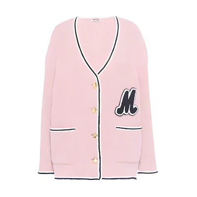 (Women) MIU MIU Pink Wool Cardigan Sweater SS22 Letter Logo Design. MH17642E37-F0028