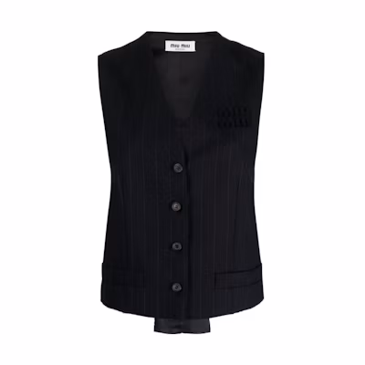 (Women) MIU MIU Pinstripe V-Neck Sleeveless Button Vest - Black MAG003-13SH-F0008-S-OOO