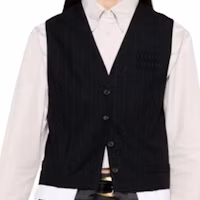Lookbook (Women) MIU MIU Pinstripe V-Neck Sleeveless Button Vest - Black MAG003-13SH-F0008-S-OOO