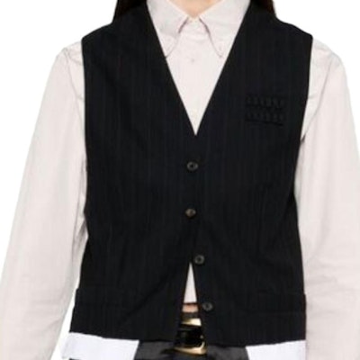 (W) MIU MIU 条纹深V无袖纽扣背心 - 黑色 MAG003-13SH-F0008-S-OOO Lookbook (W) MIU MIU 条纹深V无袖纽扣背心 - 黑色 MAG003-13SH-F0008-S-OOO