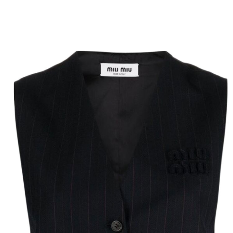 Details for (W) MIU MIU 条纹深V无袖纽扣背心 - 黑色 MAG003-13SH-F0008-S-OOO