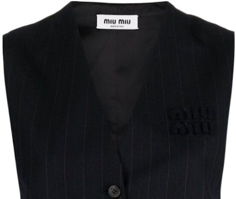 (W) MIU MIU 条纹深V无袖纽扣背心 - 黑色 MAG003-13SH-F0008-S-OOO Details for (W) MIU MIU 条纹深V无袖纽扣背心 - 黑色 MAG003-13SH-F0008-S-OOO