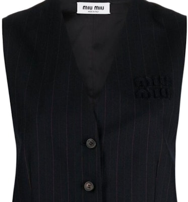 (W) MIU MIU 条纹深V无袖纽扣背心 - 黑色 MAG003-13SH-F0008-S-OOO Sizing (W) MIU MIU 条纹深V无袖纽扣背心 - 黑色 MAG003-13SH-F0008-S-OOO