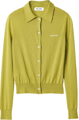 (W) Miu Miu Kardigan Rajut Hijau Pistachio dengan Sulaman Logo. MMF919-15RN-F0362-S-OOO Buy (W) Miu Miu Kardigan Rajut Hijau Pistachio dengan Sulaman Logo. MMF919-15RN-F0362-S-OOO
