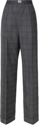 (W) ミュウミュウ チェック柄 ウエストゴム ワイドレッグパンツ グレー. MP1702-15PO-F0480 Buy (W) ミュウミュウ チェック柄 ウエストゴム ワイドレッグパンツ グレー. MP1702-15PO-F0480