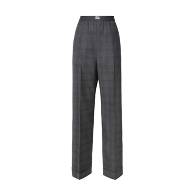 (Women) MIU MIU Plaid Elastic Waist Wide-Leg Pants Gray. MP1702-15PO-F0480