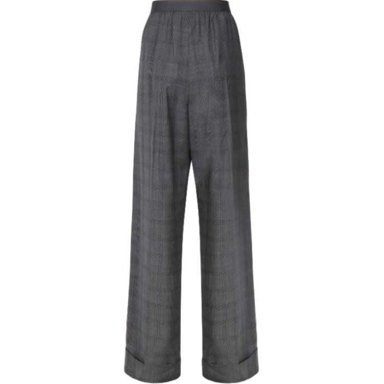 Lookbook (W) ミュウミュウ チェック柄 ウエストゴム ワイドレッグパンツ グレー. MP1702-15PO-F0480