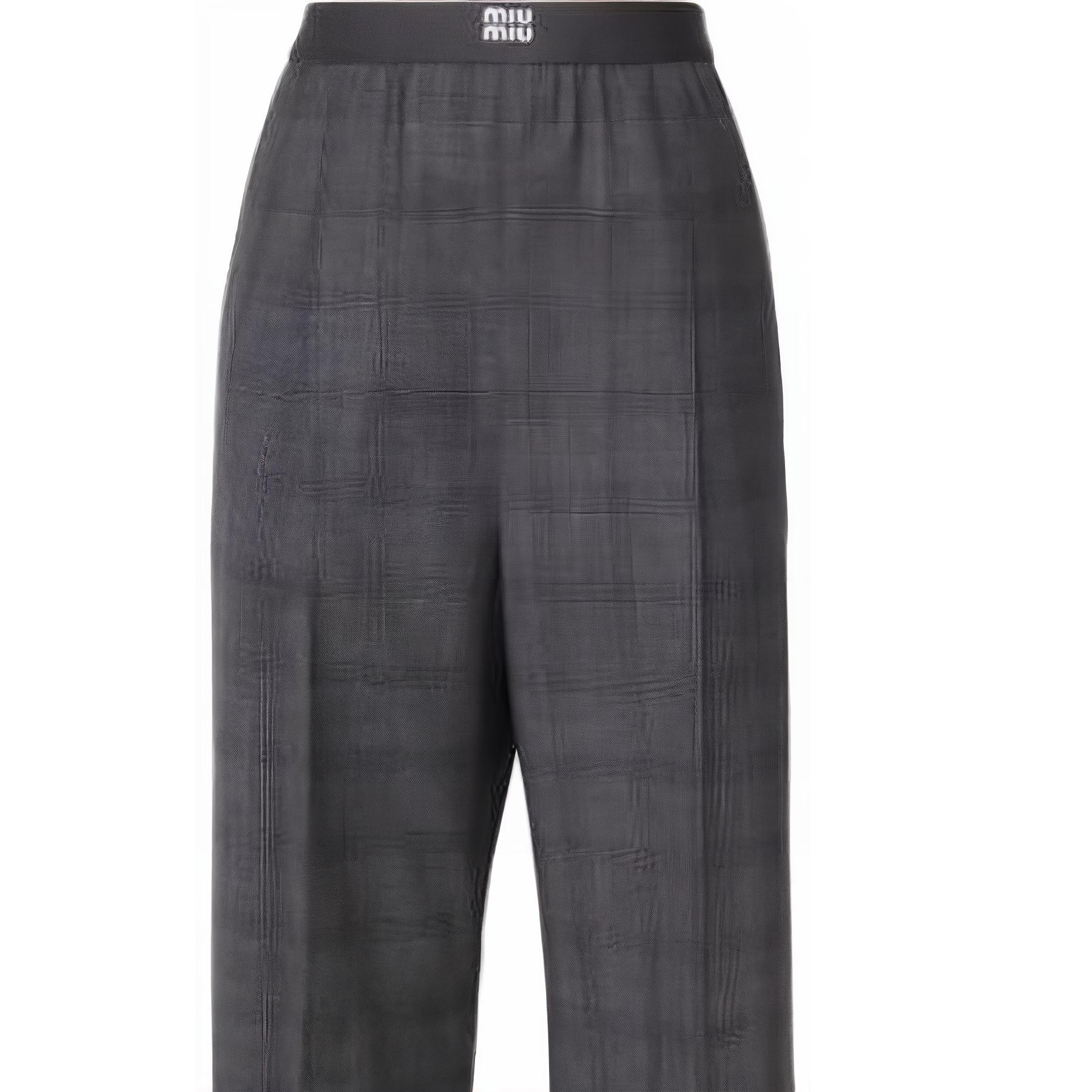 Sizing (W) ミュウミュウ チェック柄 ウエストゴム ワイドレッグパンツ グレー. MP1702-15PO-F0480