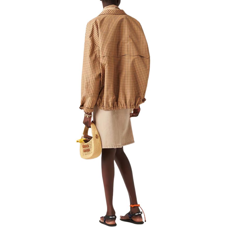 Shop (W) MIU MIU 格紋刺繡LOGO拉鍊外套 - 麻繩灰 ML1066-15AJ-F0065-S-OOO