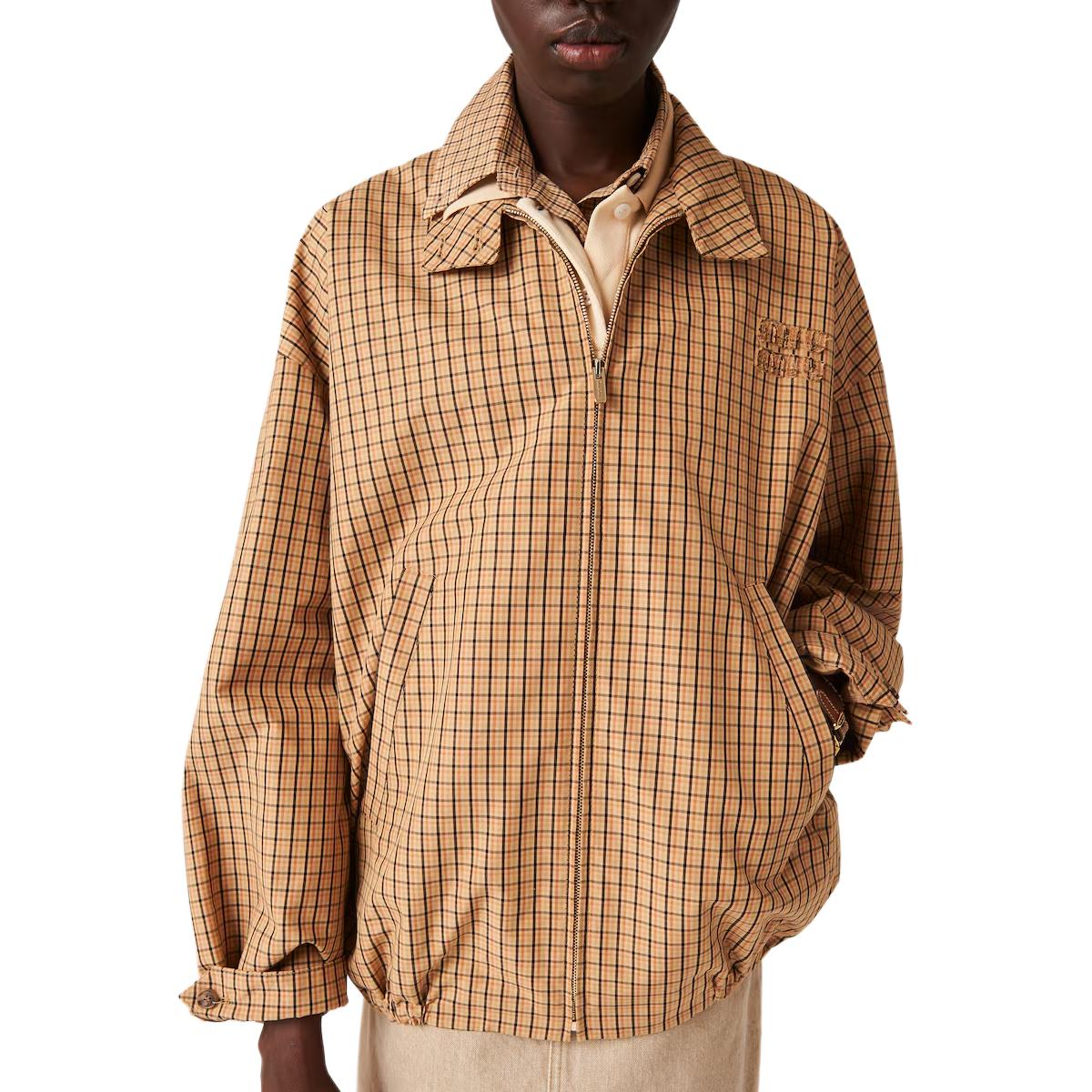 Purchase (W) MIU MIU 格紋刺繡LOGO拉鍊外套 - 麻繩灰 ML1066-15AJ-F0065-S-OOO