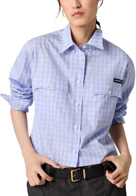 (W) MIU MIU 格紋針織徽標扣式長袖襯衫 淺藍色 MK1874-15PN-F0X31-S-OOO Lookbook (W) MIU MIU 格紋針織徽標扣式長袖襯衫 淺藍色 MK1874-15PN-F0X31-S-OOO