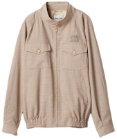 (Women) MIU MIU Plaid Logo Embroidered High-Neck Waist Jacket Limestone Color ML943-14Q8-F0F6H-S-232 (Women) MIU MIU Plaid Logo Embroidered High-Neck Waist Jacket Limestone Color ML943-14Q8-F0F6H-S-232