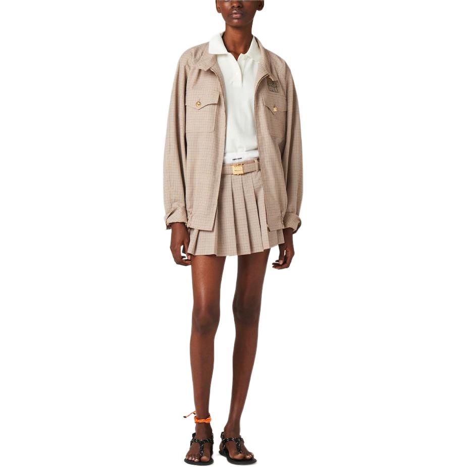 Lookbook (W) MIU MIU Jaket High-Neck Plaid Logo Bordir Warna Limestone ML943-14Q8-F0F6H-S-232