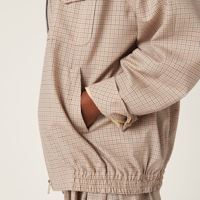 (W) MIU MIU Jaket High-Neck Plaid Logo Bordir Warna Limestone ML943-14Q8-F0F6H-S-232 Purchase (W) MIU MIU Jaket High-Neck Plaid Logo Bordir Warna Limestone ML943-14Q8-F0F6H-S-232